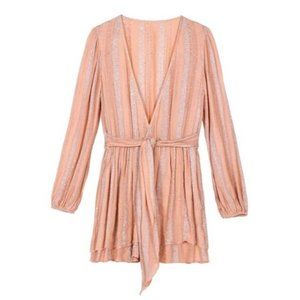 PQ Tie Dress Pink Metallic Ruffle Tie Belt Party Cocktail Resort